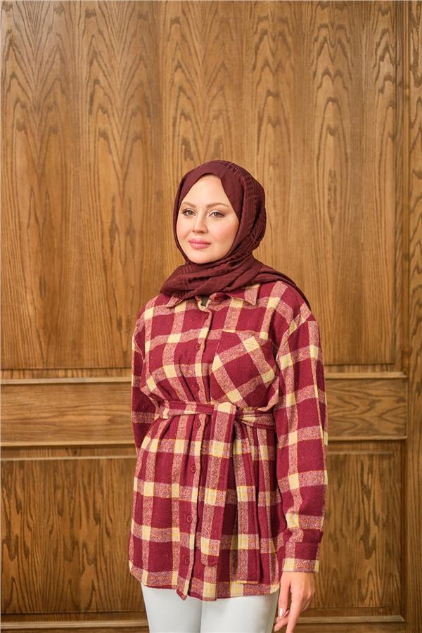 Ekose Desen Gömlek Bordo