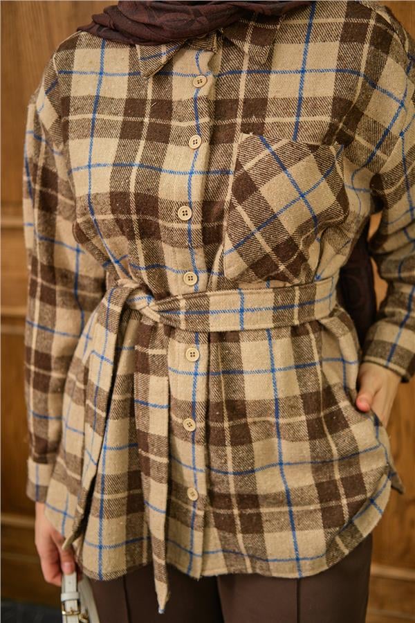 Ekose Desen Gömlek Kahverengi