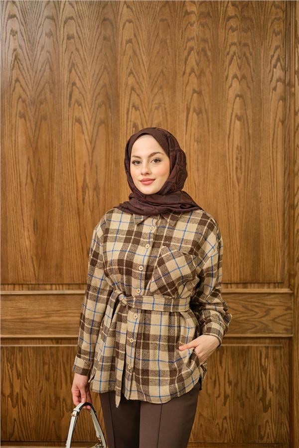 Ekose Desen Gömlek Kahverengi