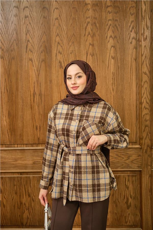 Ekose Desen Gömlek Kahverengi