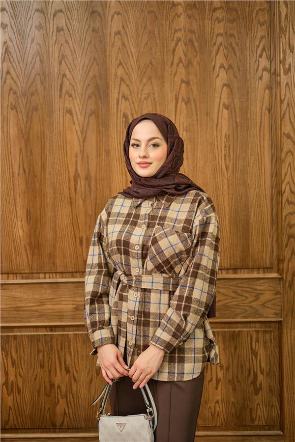 Ekose Desen Gömlek Kahverengi