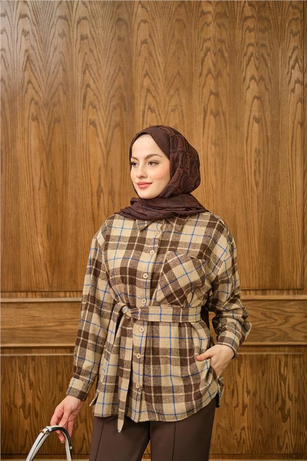 Ekose Desen Gömlek Kahverengi