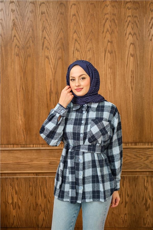 Ekose Desen Gömlek Mavi