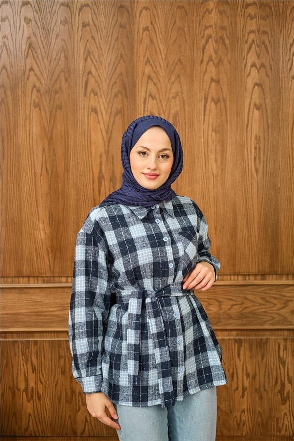 Ekose Desen Gömlek Mavi