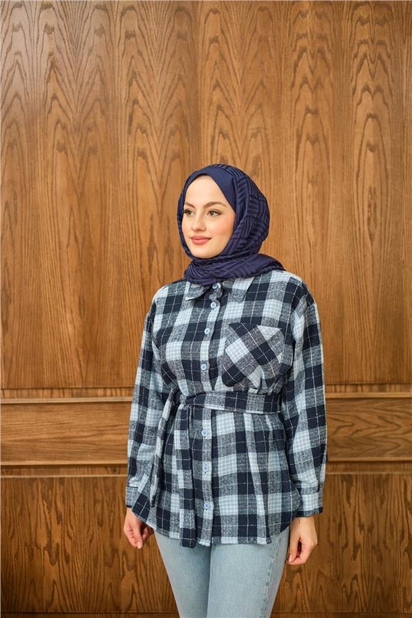 Ekose Desen Gömlek Mavi