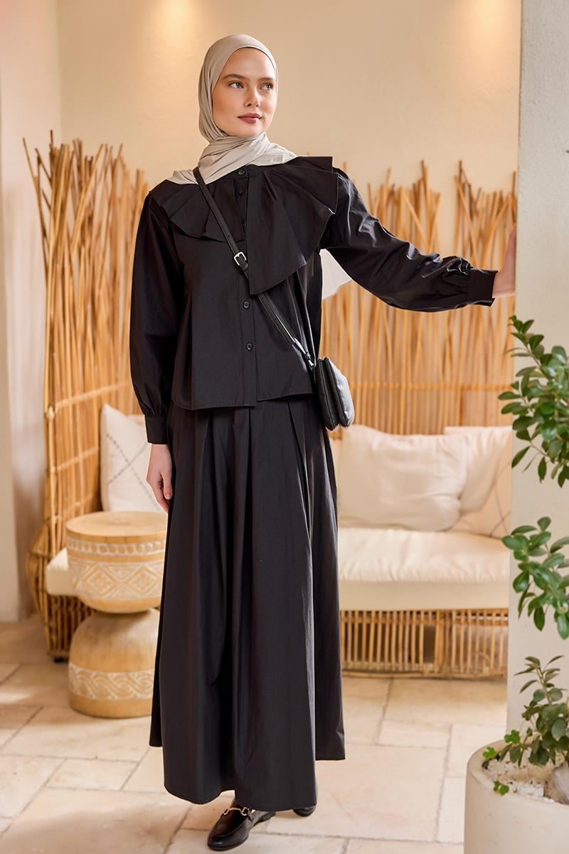 Etekli Poplin Takım Siyah