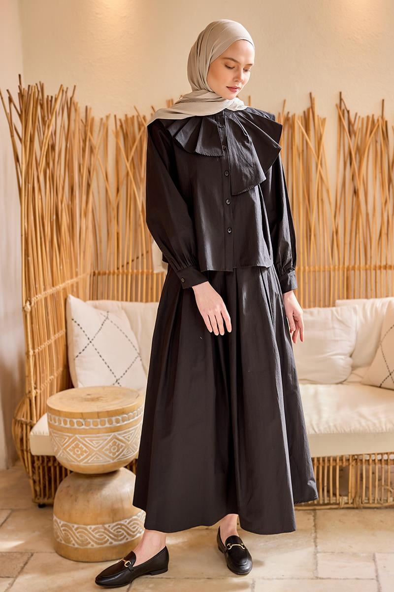 Etekli Poplin Takım Siyah