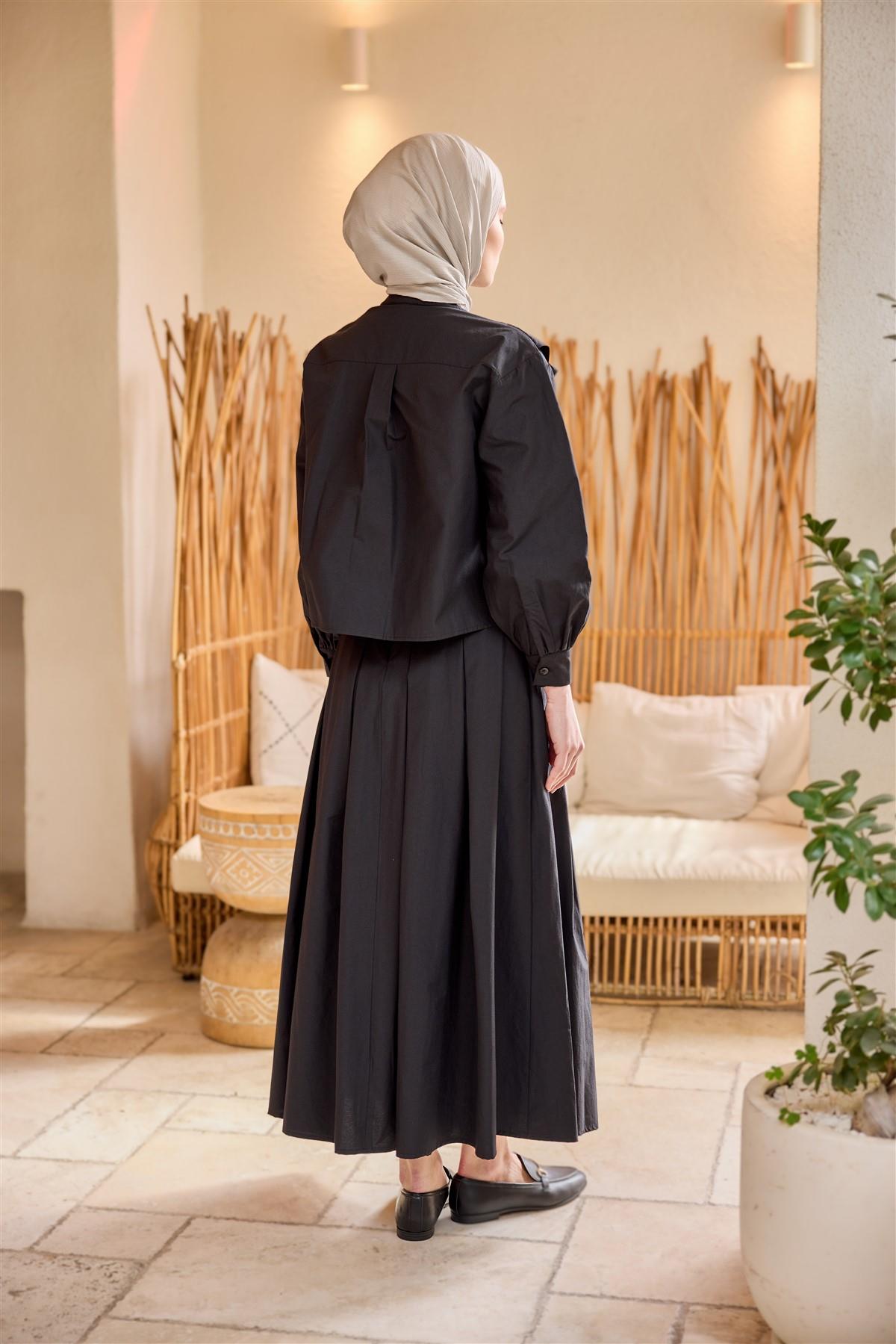 Etekli Poplin Takım Siyah