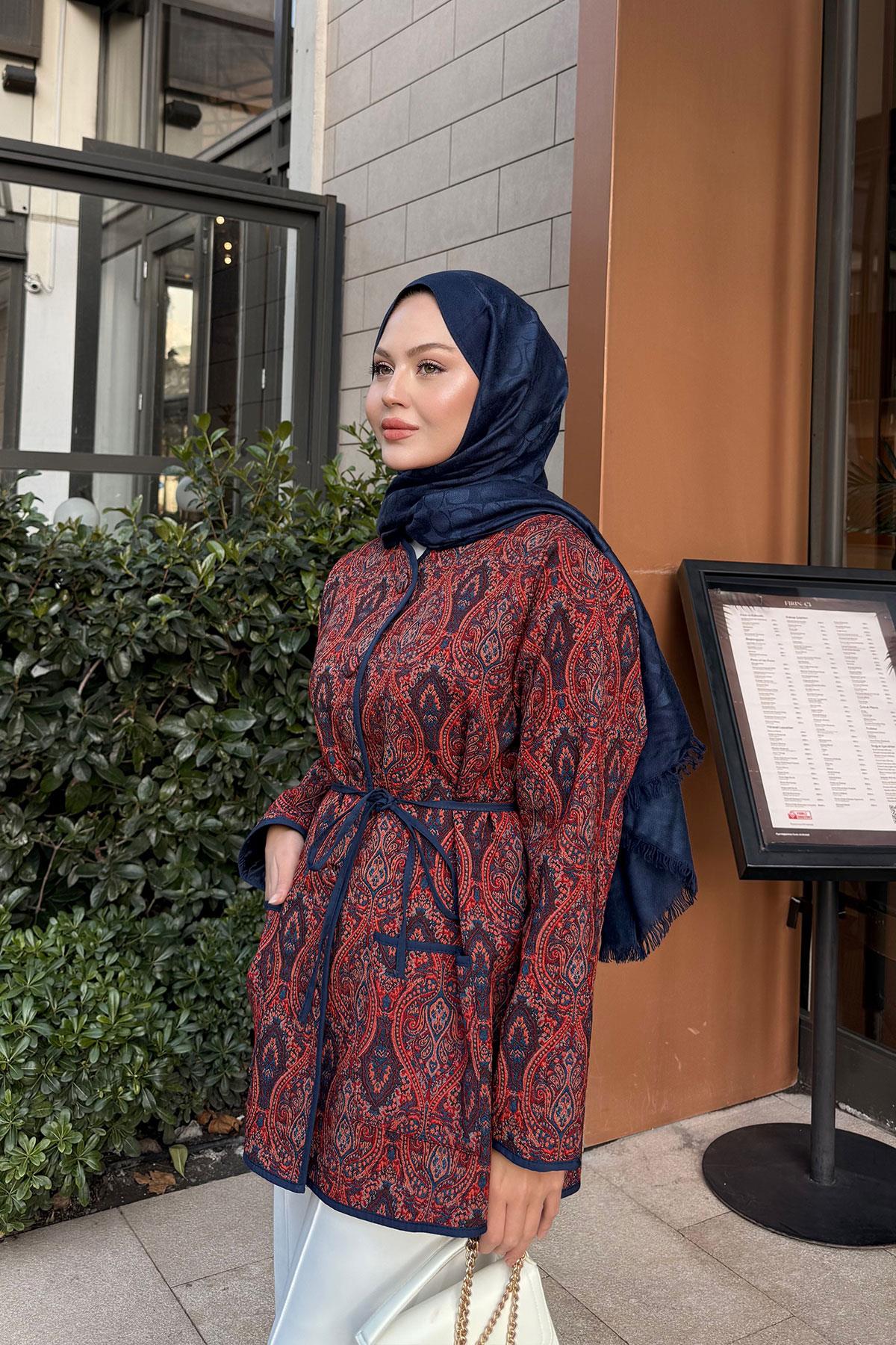 Etnik Desen Ceket Kiremit