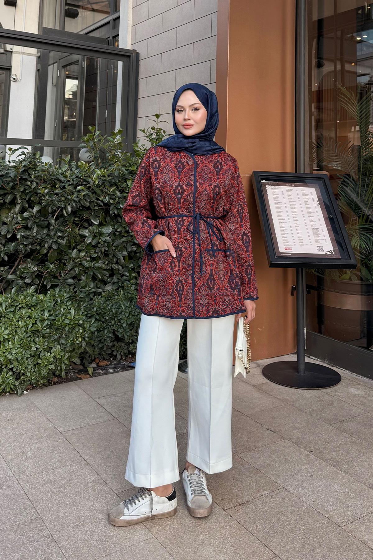 Etnik Desen Ceket Kiremit