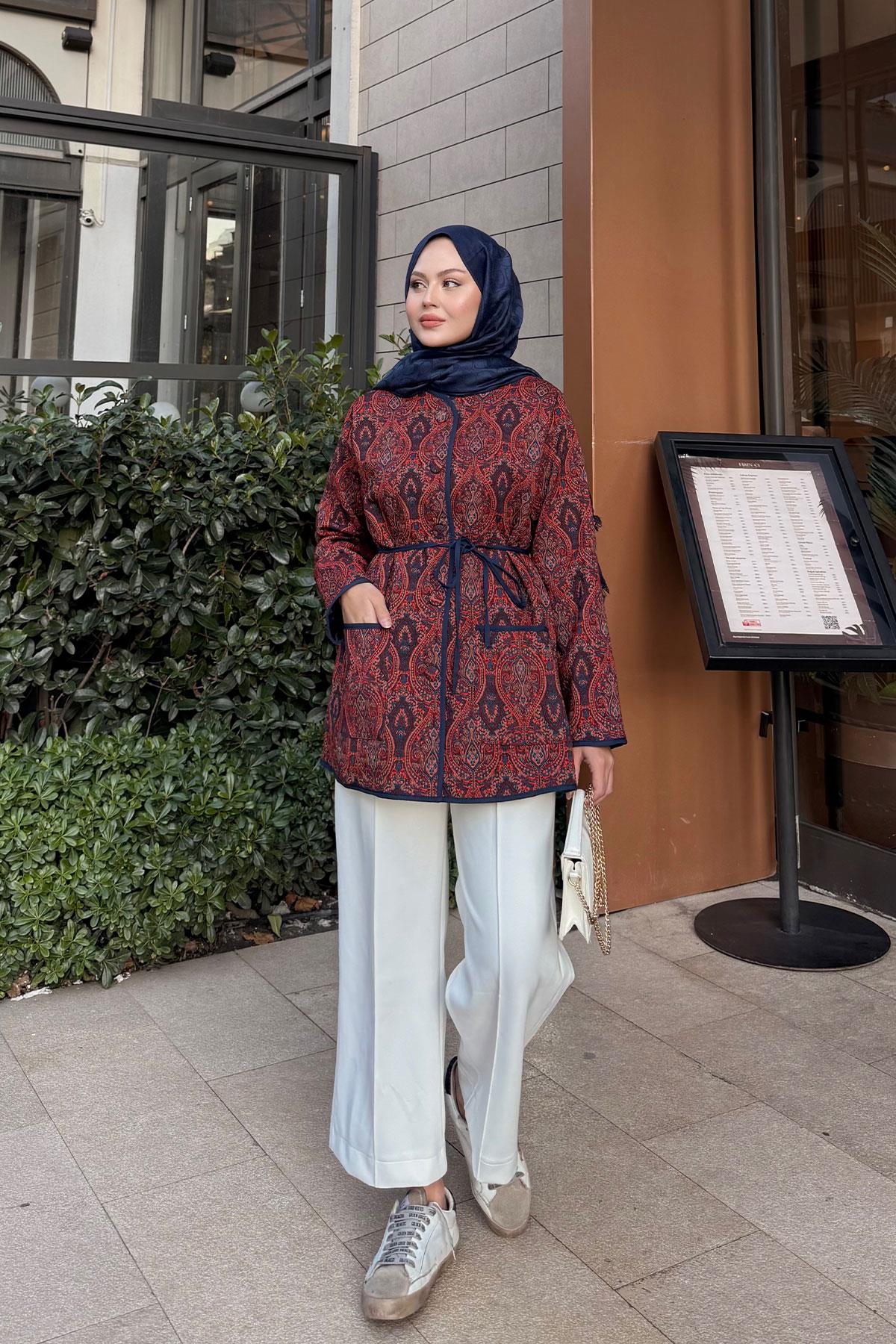 Etnik Desen Ceket Kiremit