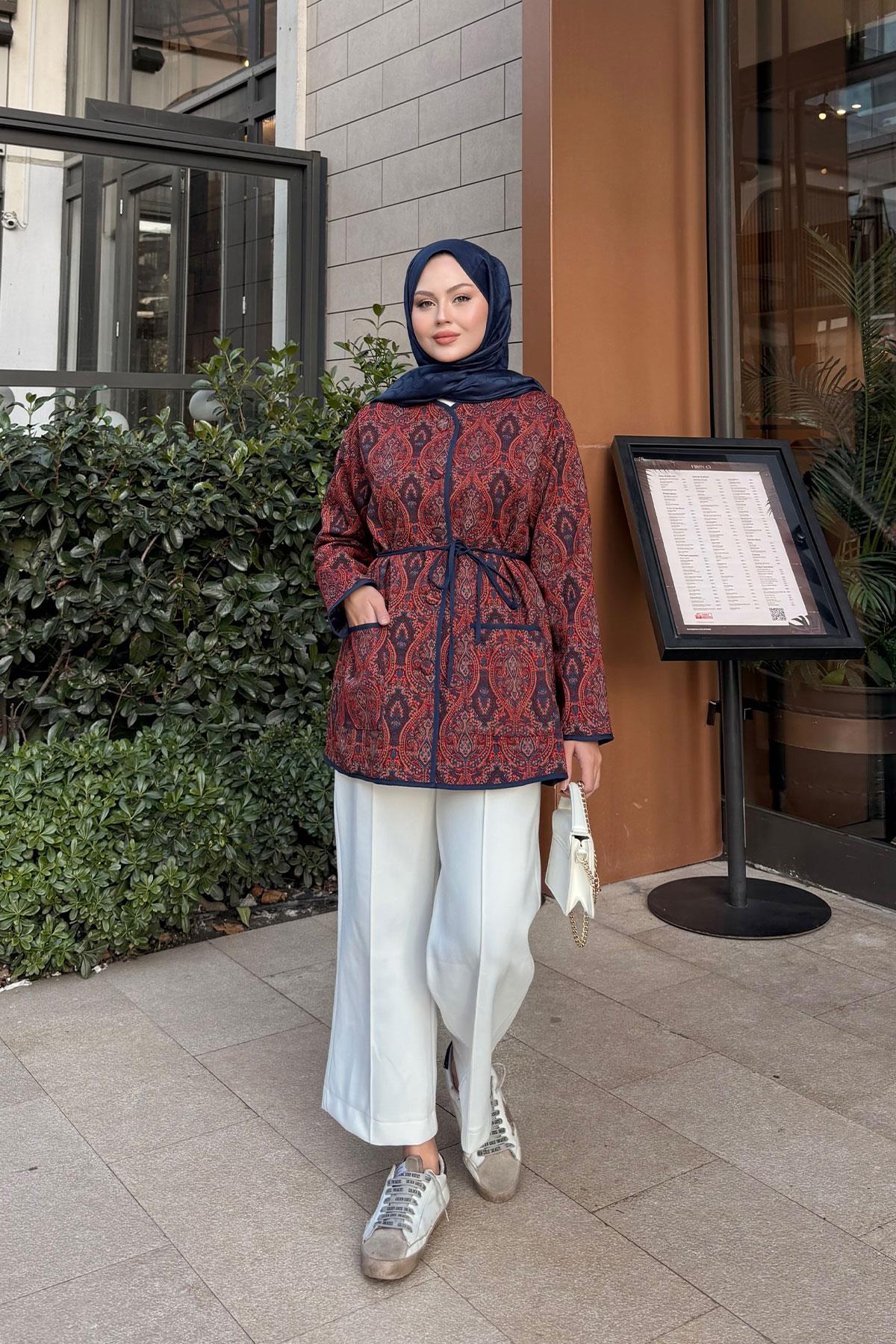 Etnik Desen Ceket Kiremit