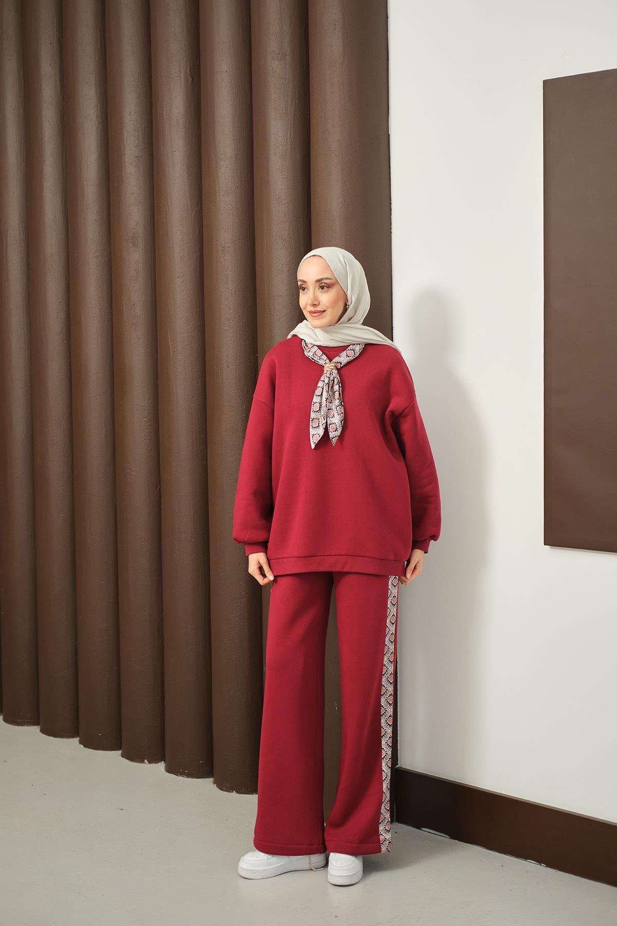Etnik Desen İkili Takım Bordo