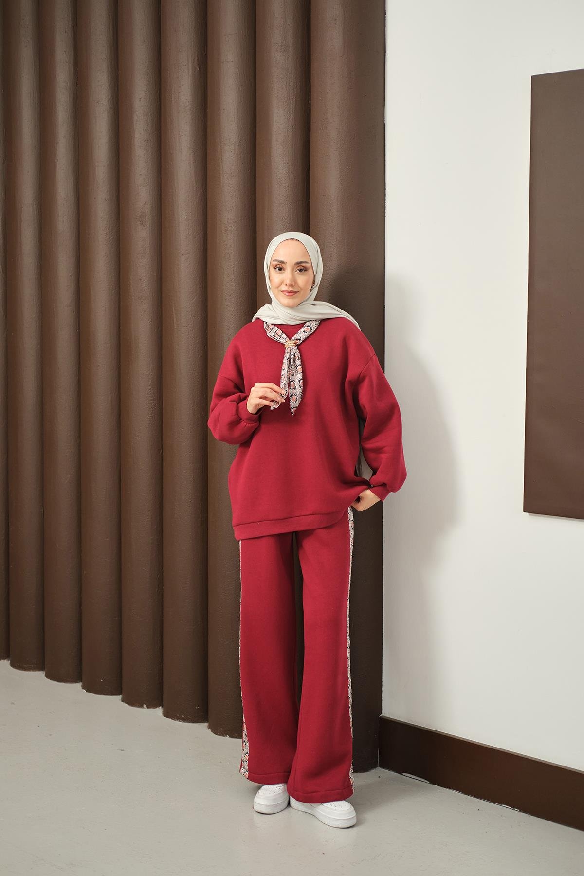 Etnik Desen İkili Takım Bordo