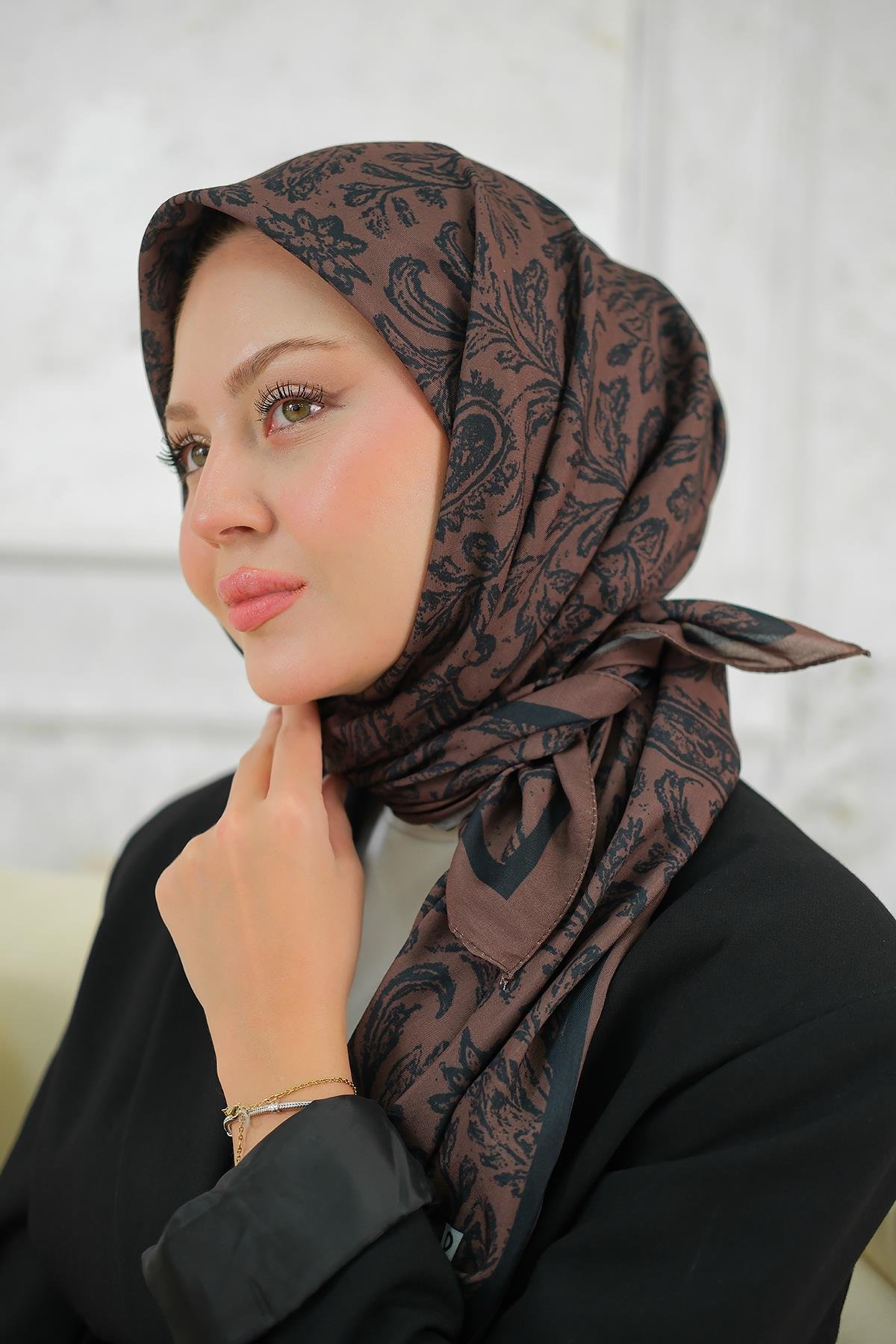 Etnik Desen Soft Şal Kahverengi