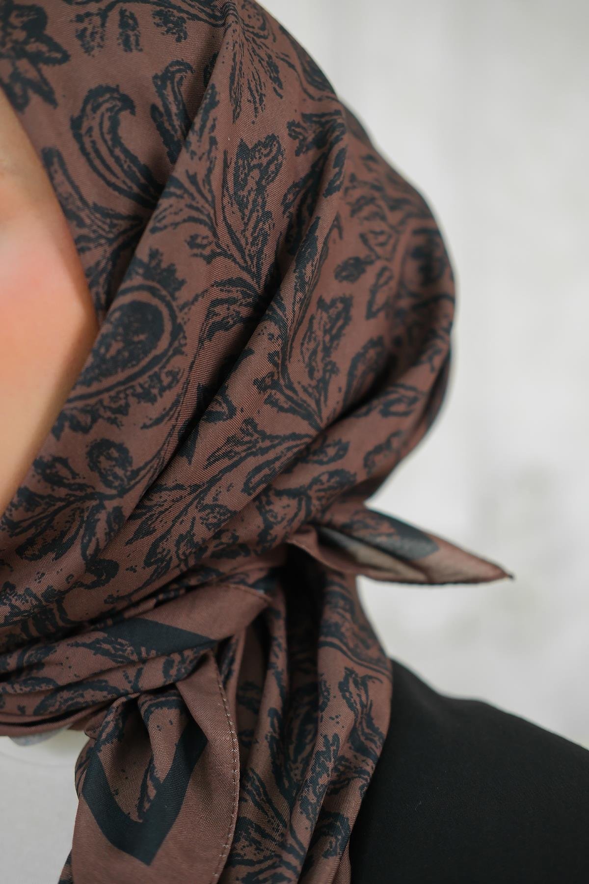 Etnik Desen Soft Şal Kahverengi