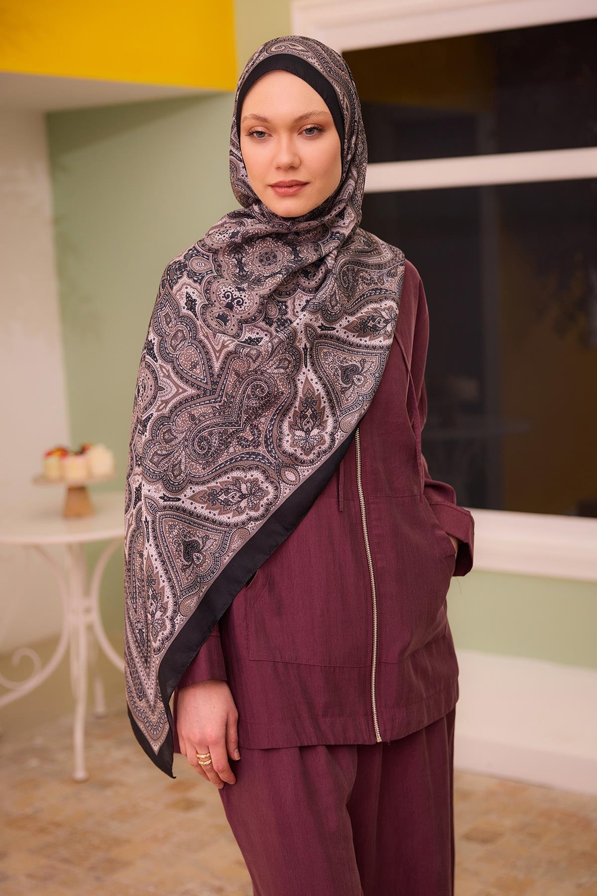 Etnik Desen Soft Şal Kahverengi