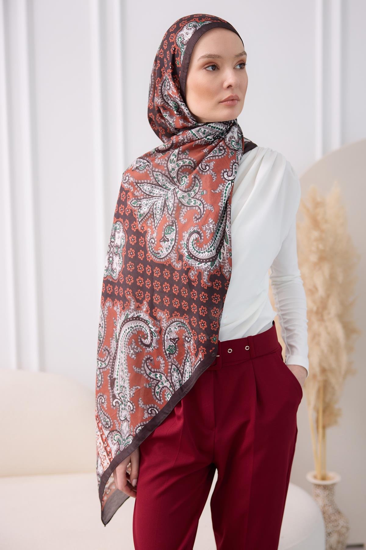Etnik Desen Soft Şal Kiremit