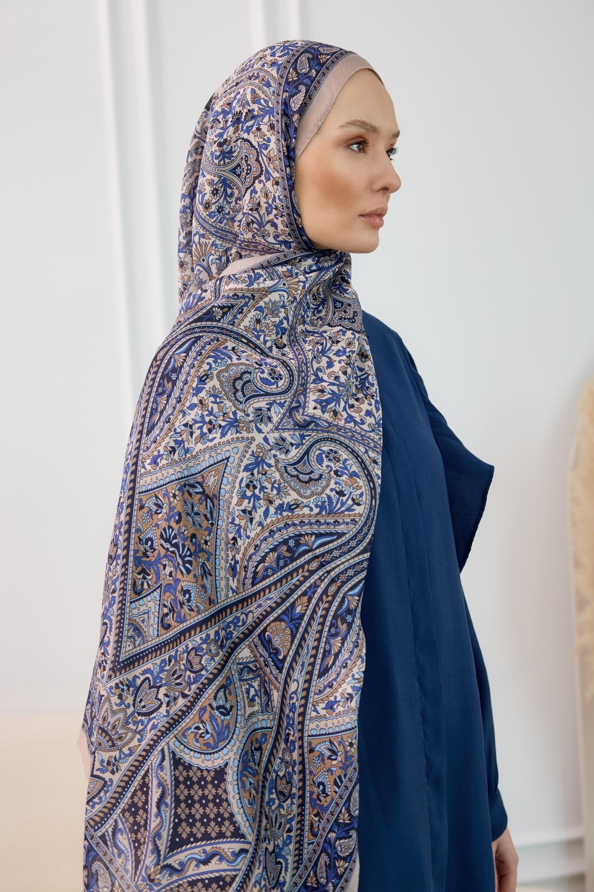 Etnik Desen Soft Şal Koyu Bej