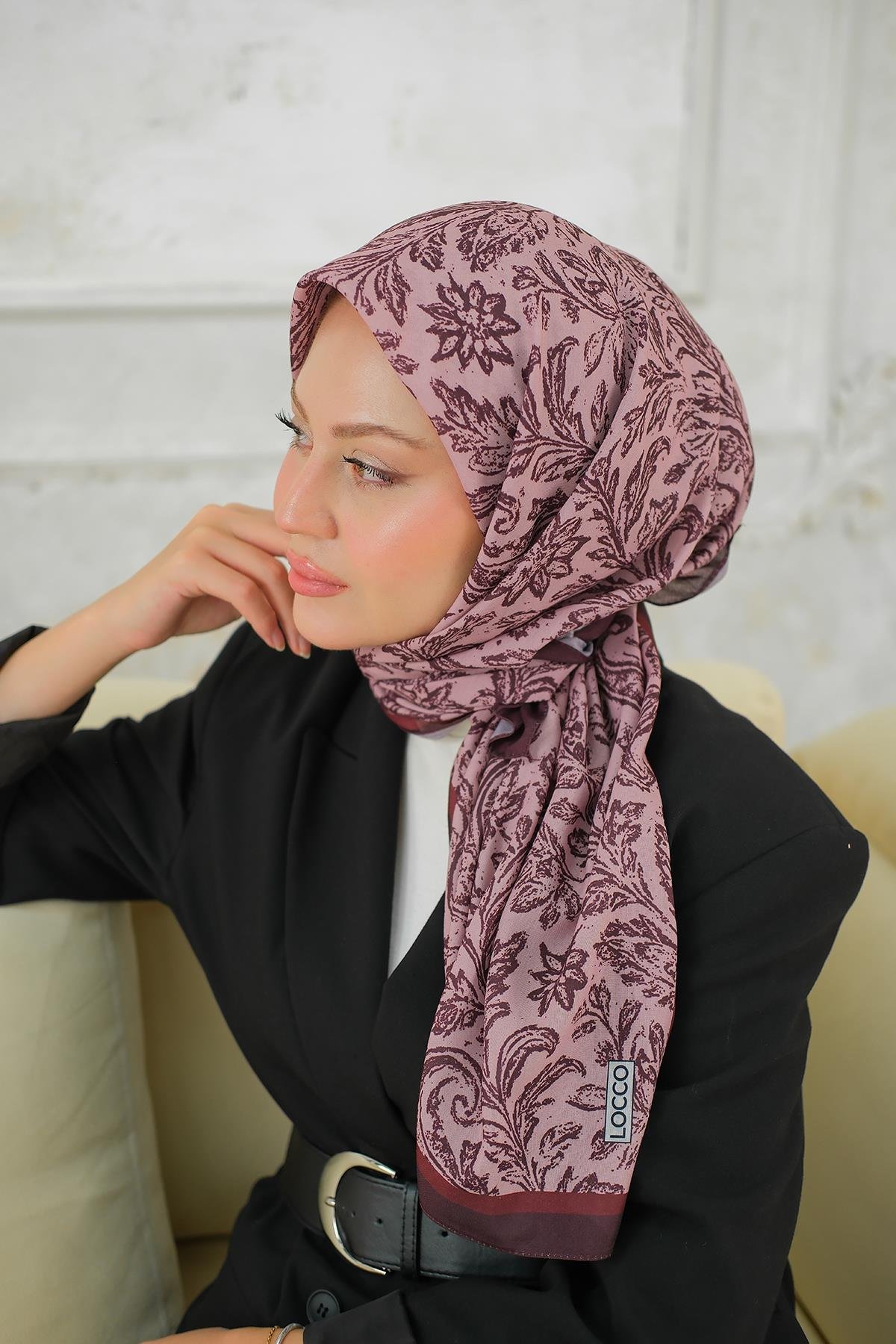 Etnik Desen Soft Şal Koyu Gül Kurusu