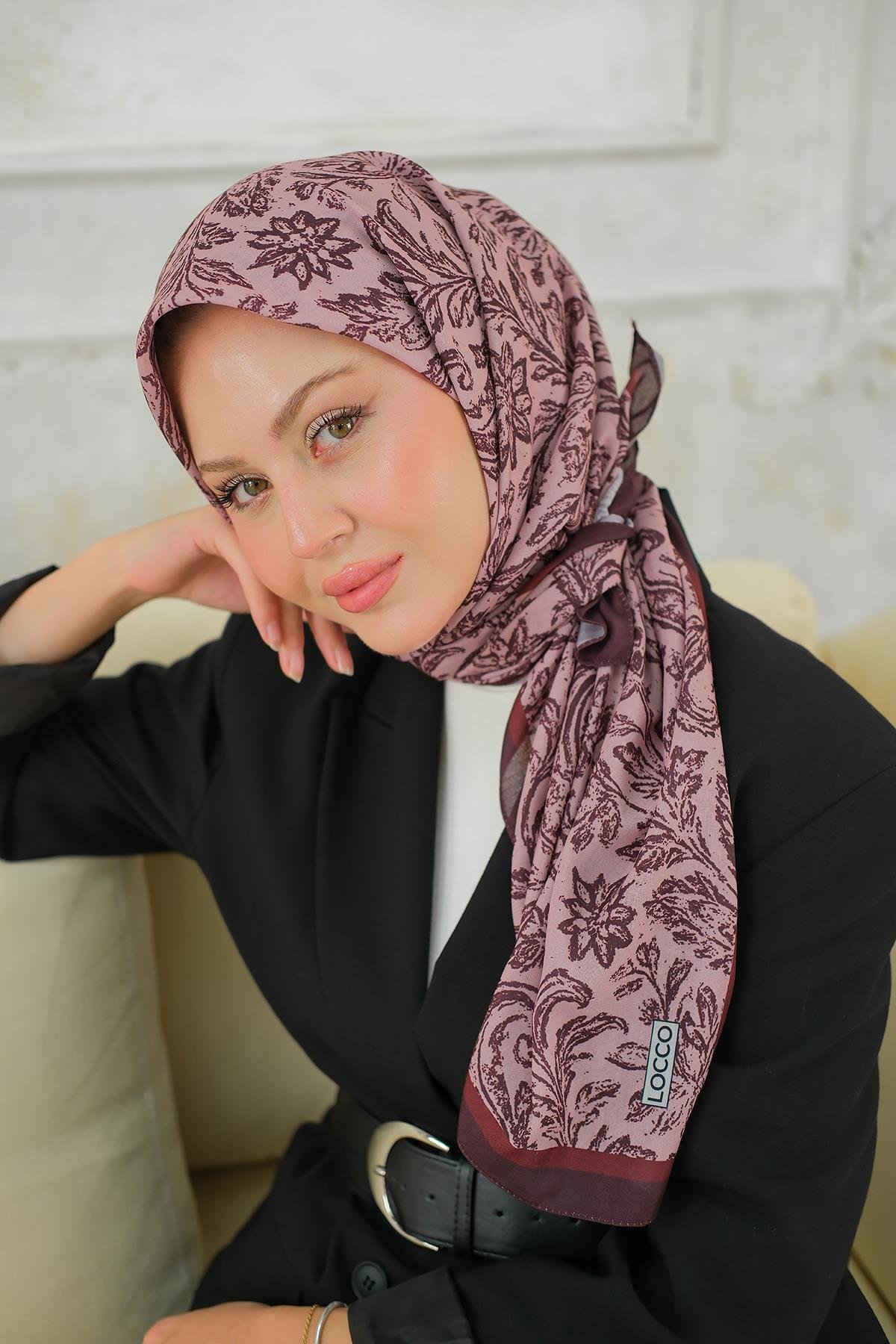 Etnik Desen Soft Şal Koyu Gül Kurusu