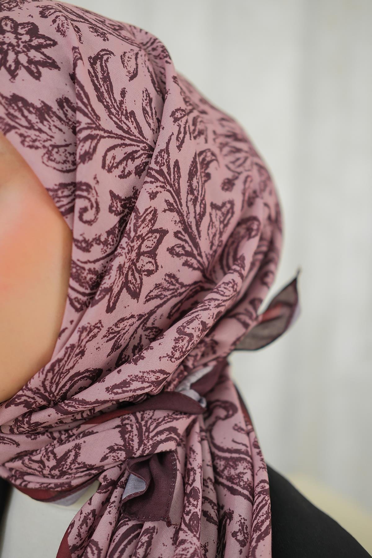 Etnik Desen Soft Şal Koyu Gül Kurusu