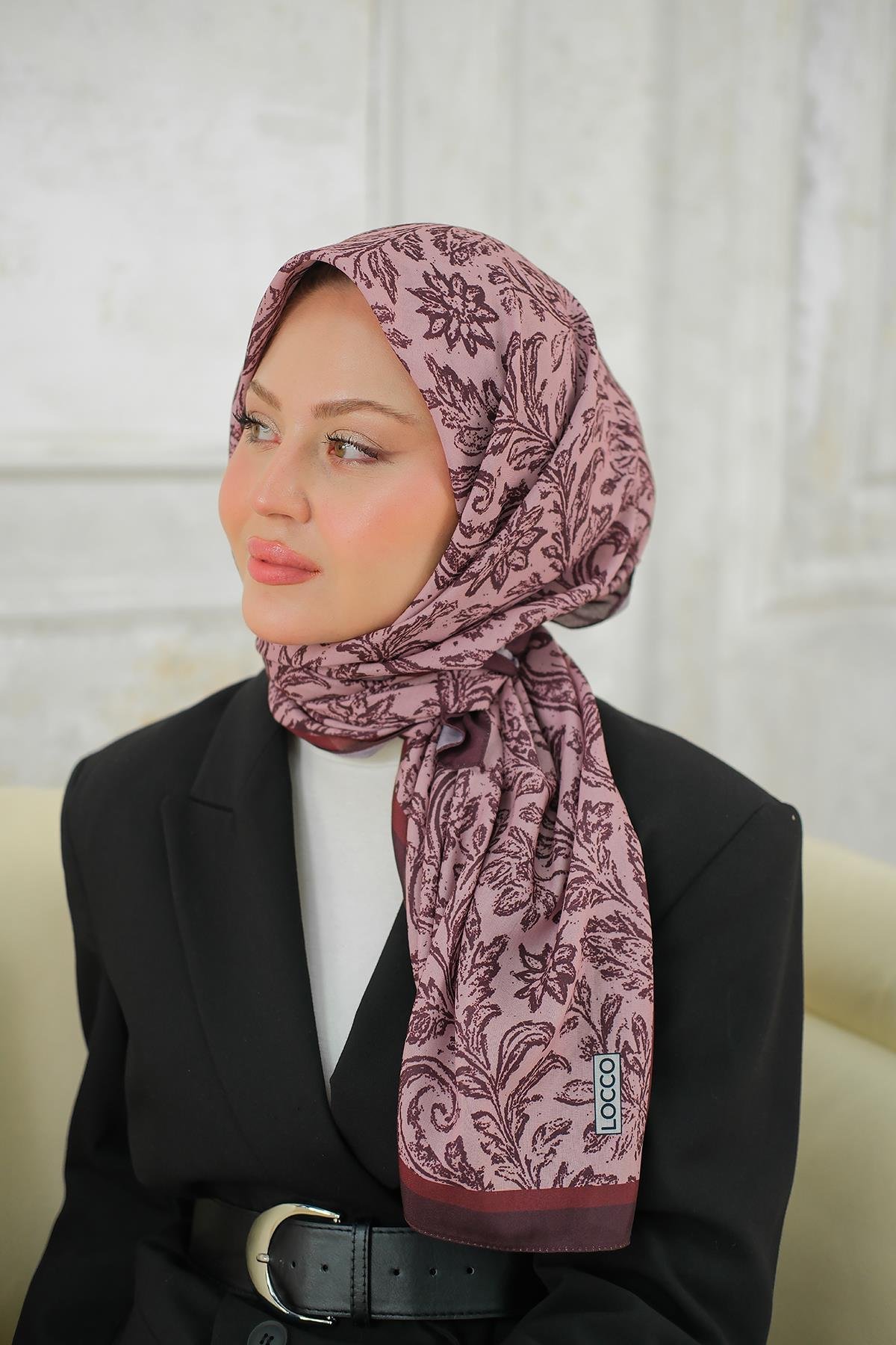 Etnik Desen Soft Şal Koyu Gül Kurusu