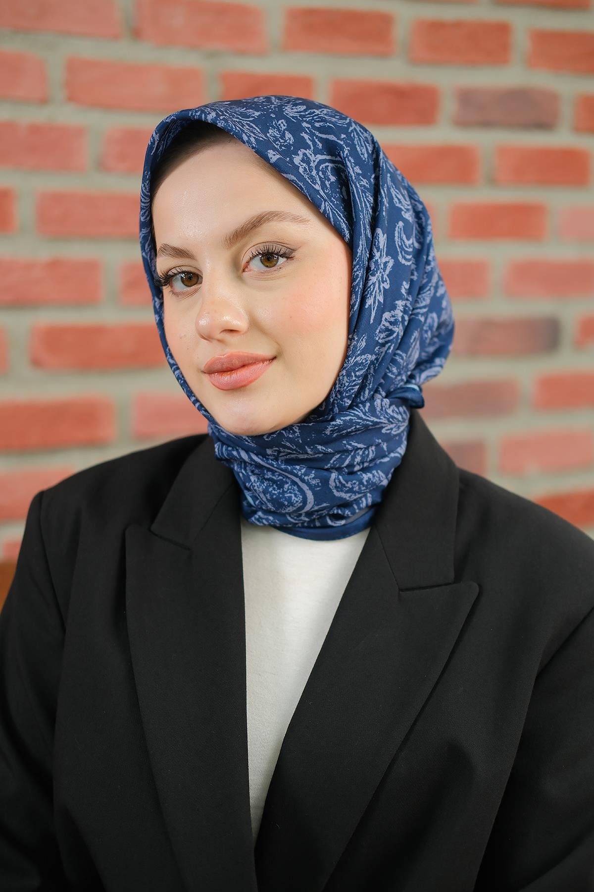 Etnik Desen Soft Şal Lacivert