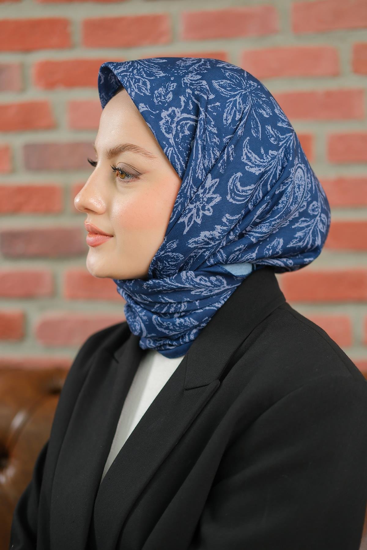 Etnik Desen Soft Şal Lacivert