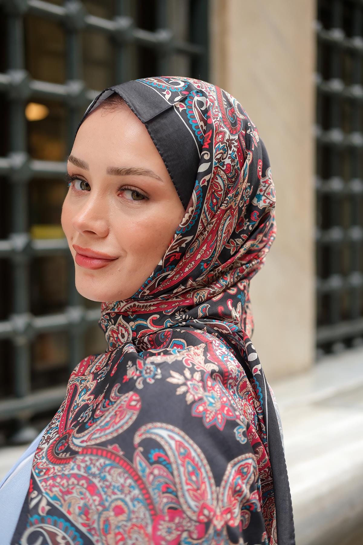 Etnik Desen Soft Şal Lacivert