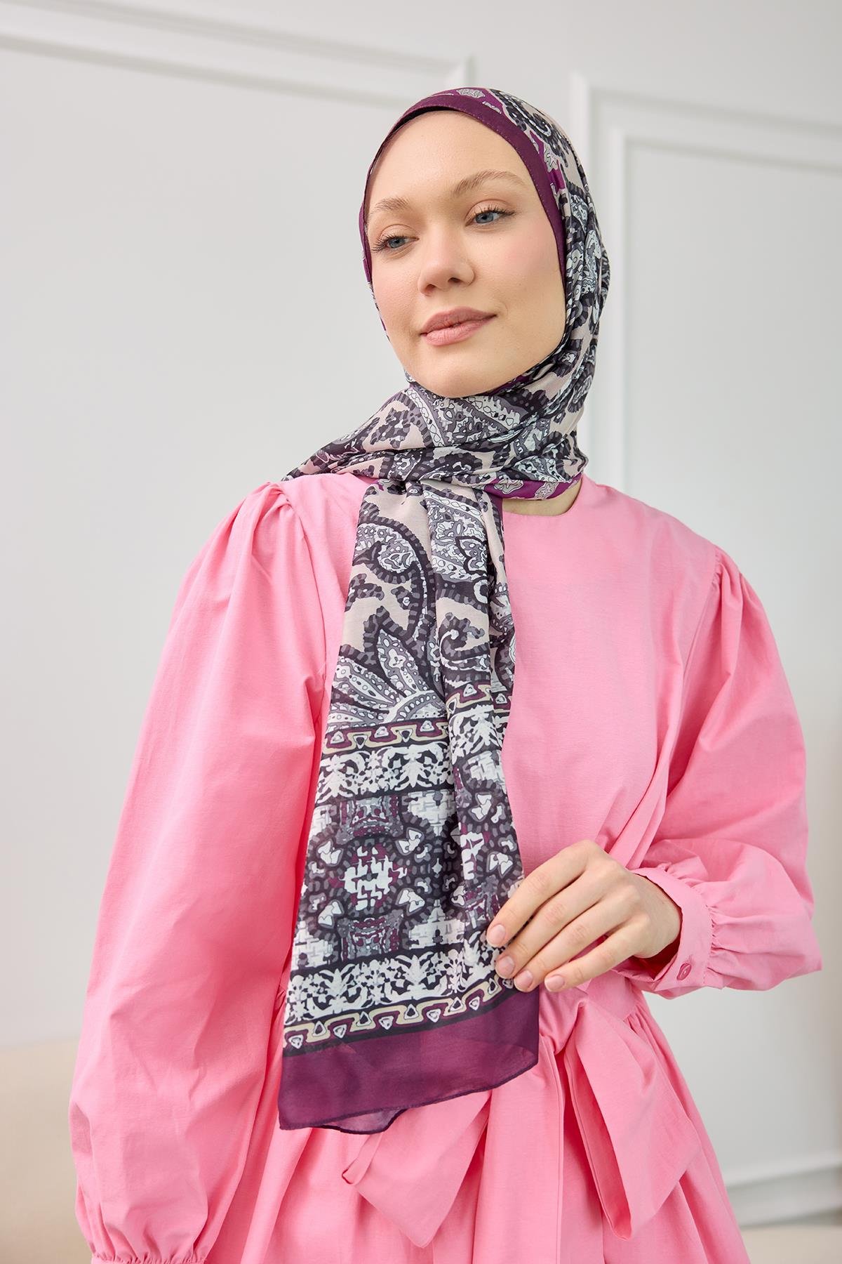 Etnik Desen Soft Şal Mor