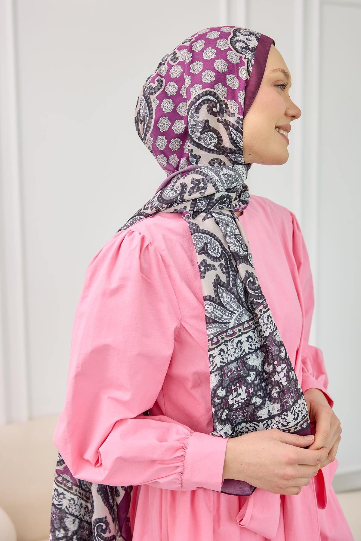 Etnik Desen Soft Şal Mor