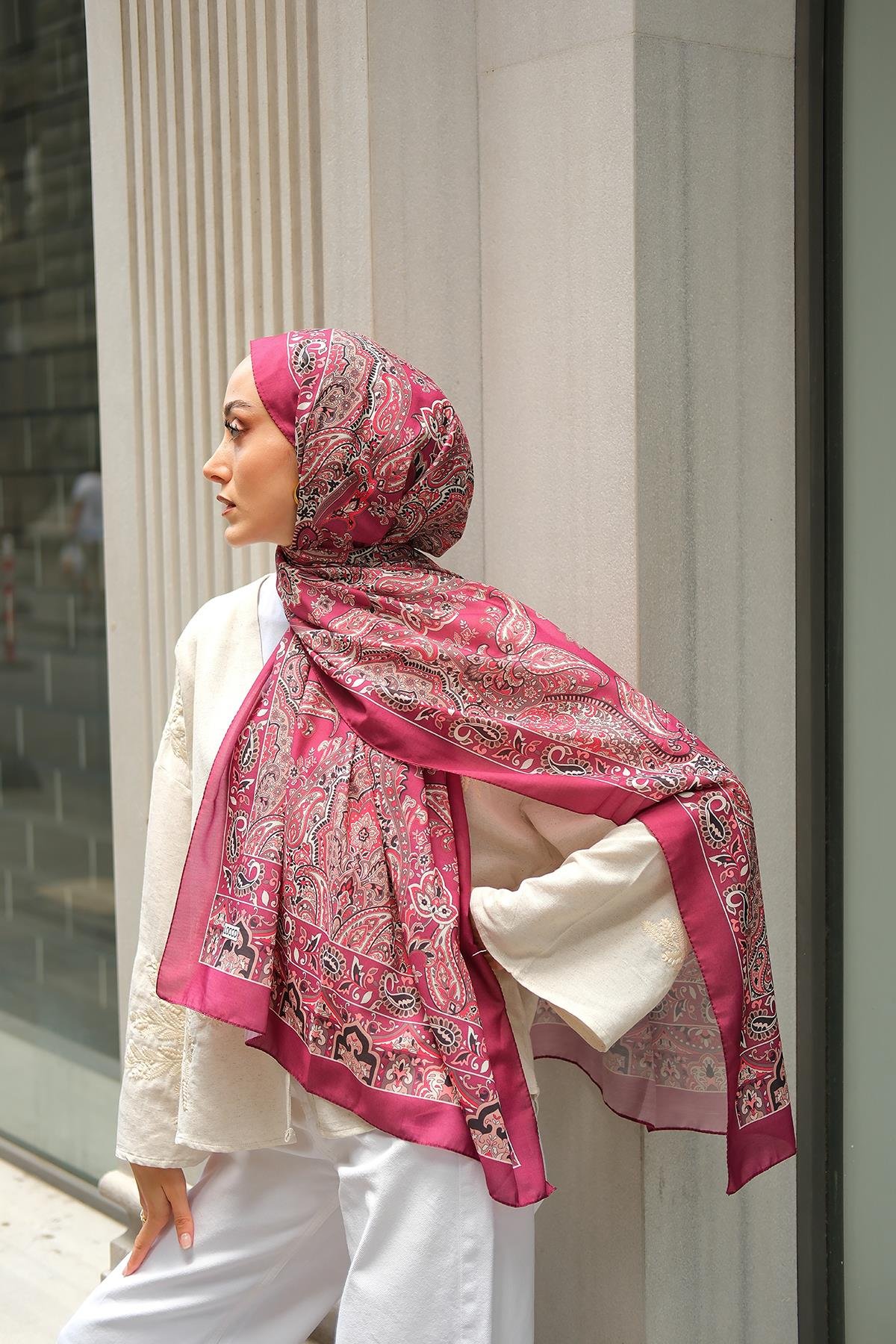 Etnik Desen Soft Şal Mürdüm