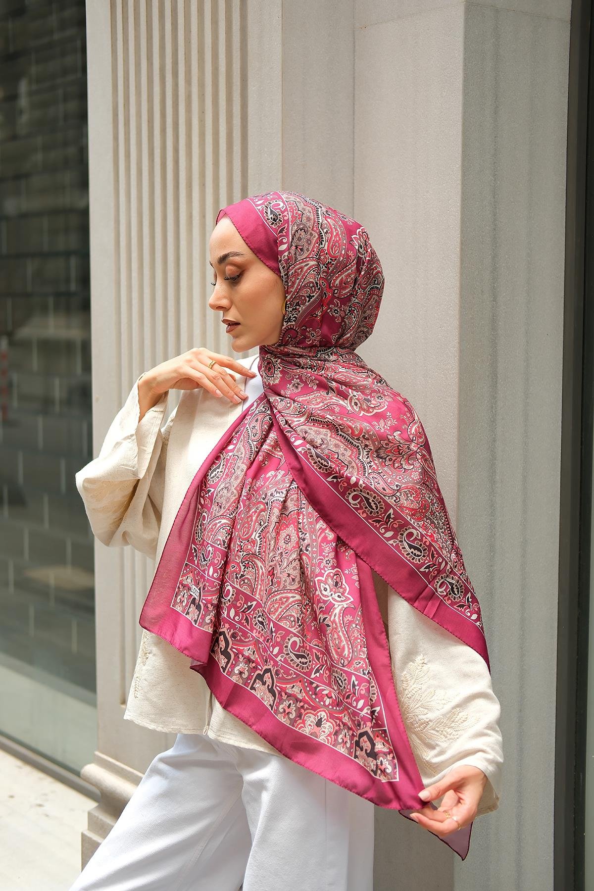 Etnik Desen Soft Şal Mürdüm