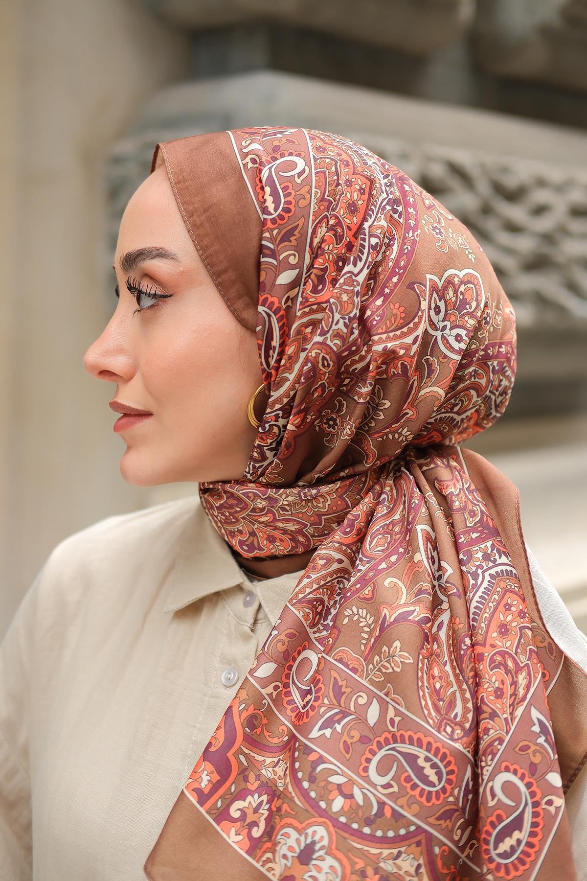 Etnik Desen Soft Şal Yağ Yeşil