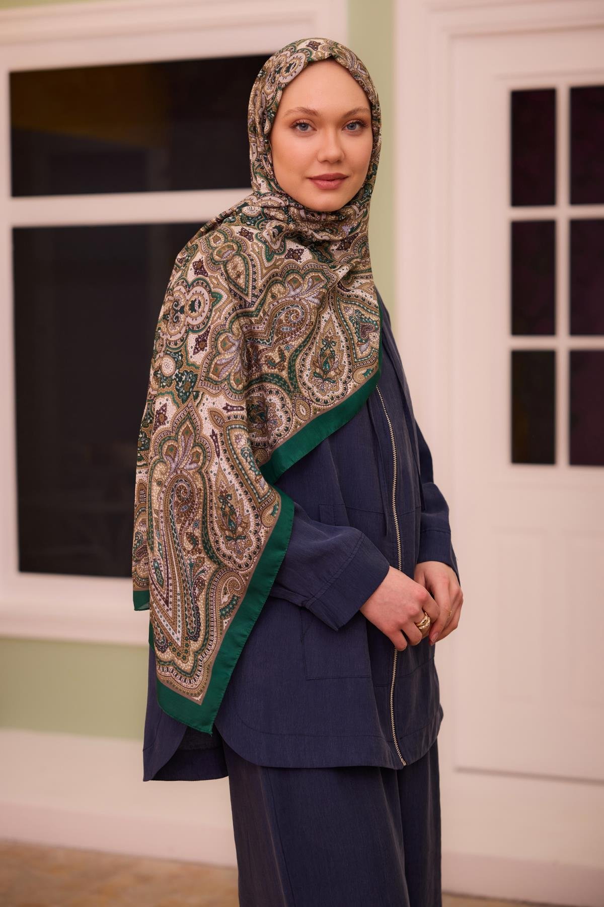 Etnik Desen Soft Şal Zümrüt Yeşil