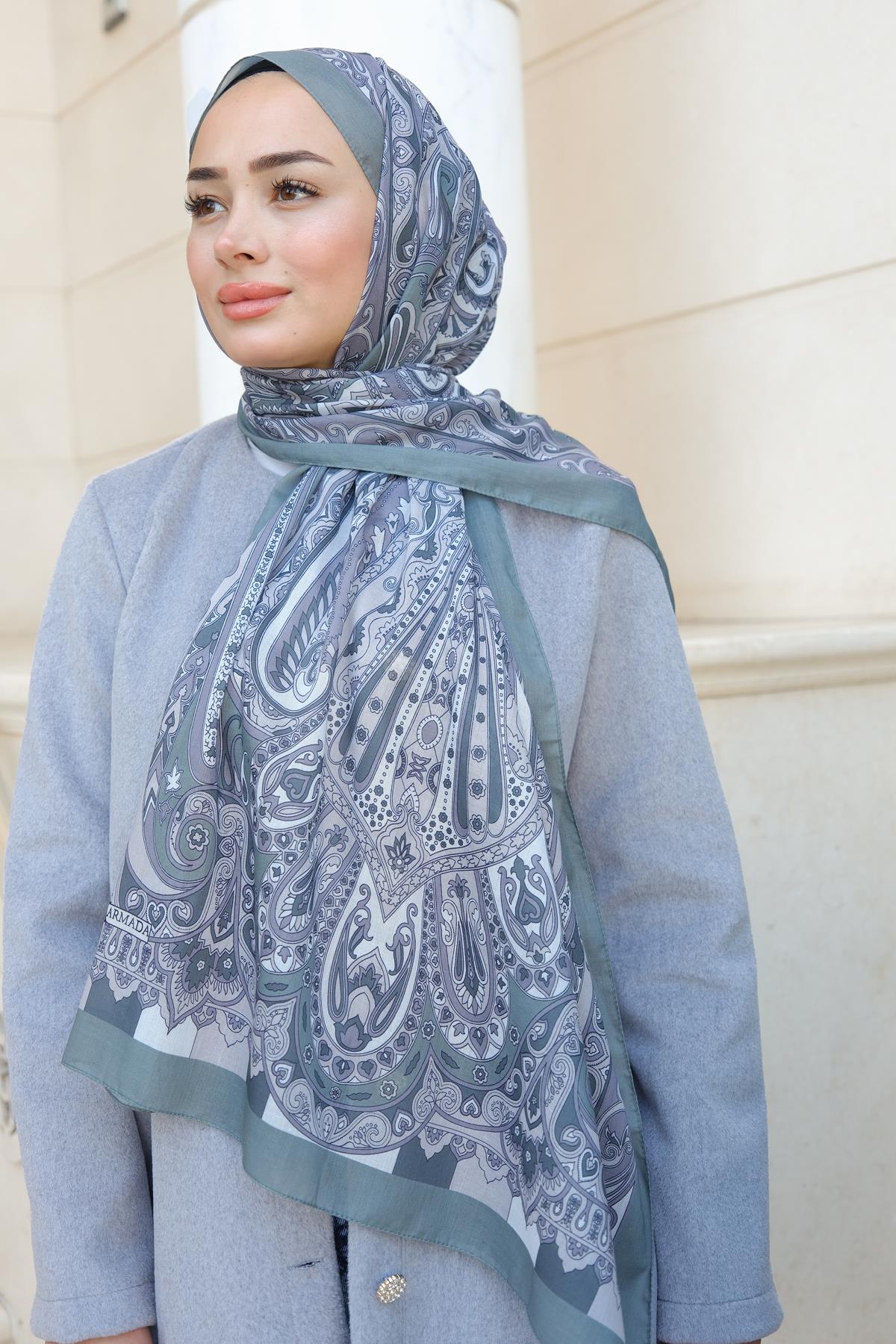 Etnik Desenli Şal Haki Yeşil