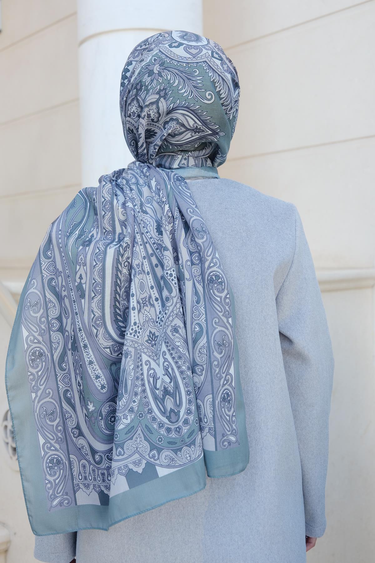 Etnik Desenli Şal Haki Yeşil