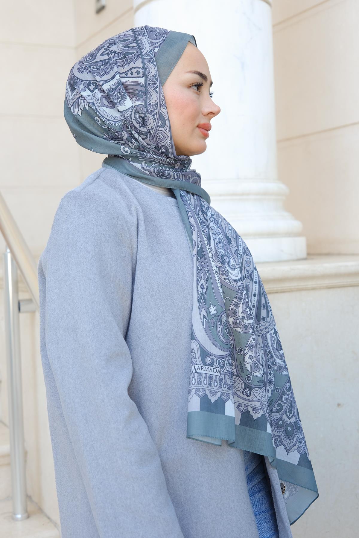 Etnik Desenli Şal Haki Yeşil