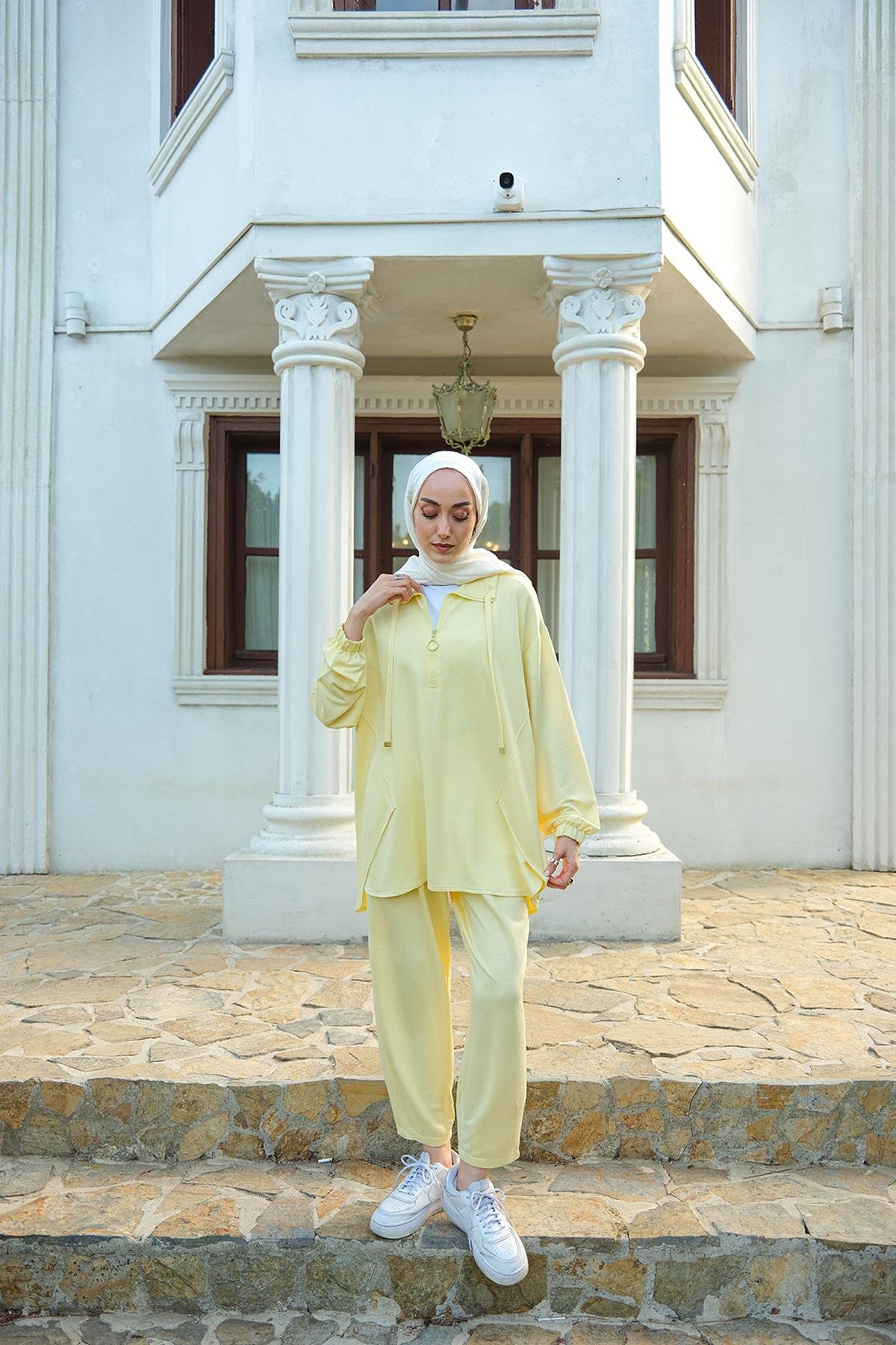 Fermuar Detay İkili Takım Sarı