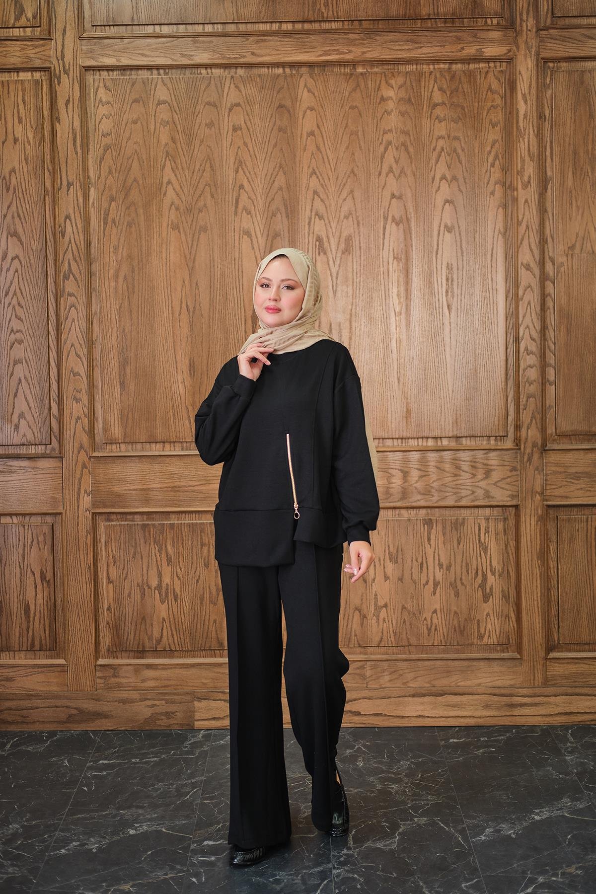 Fermuar Detay İkili Takım Siyah