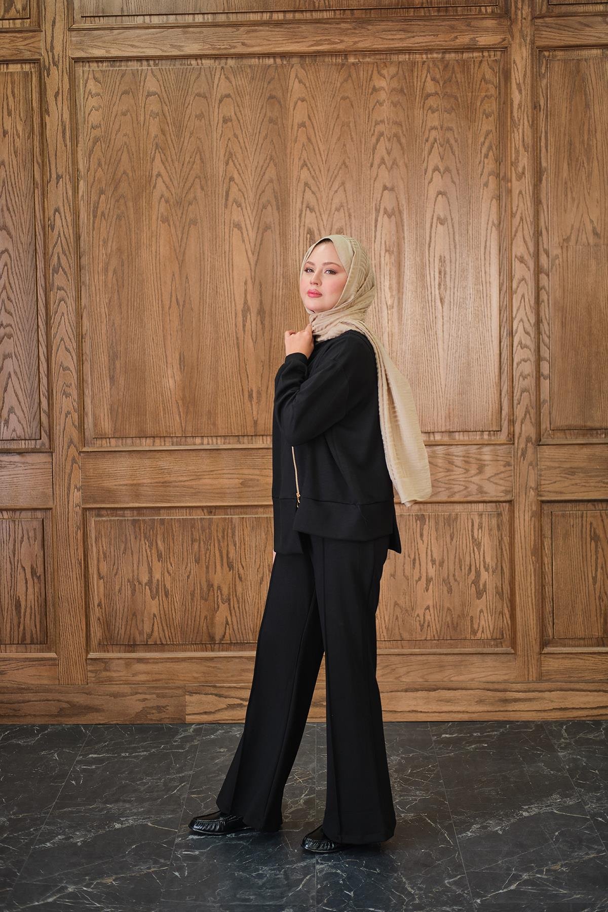 Fermuar Detay İkili Takım Siyah