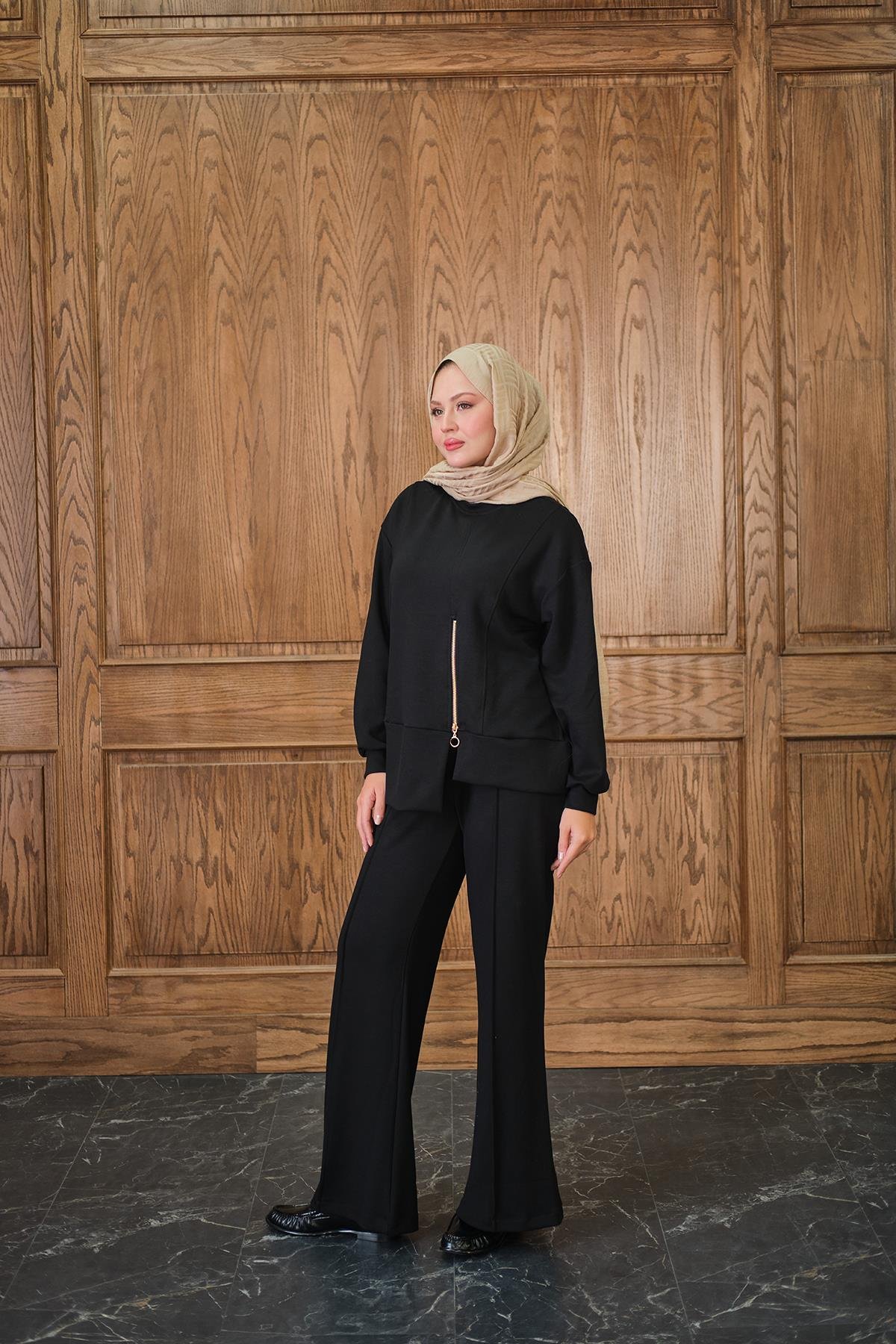 Fermuar Detay İkili Takım Siyah