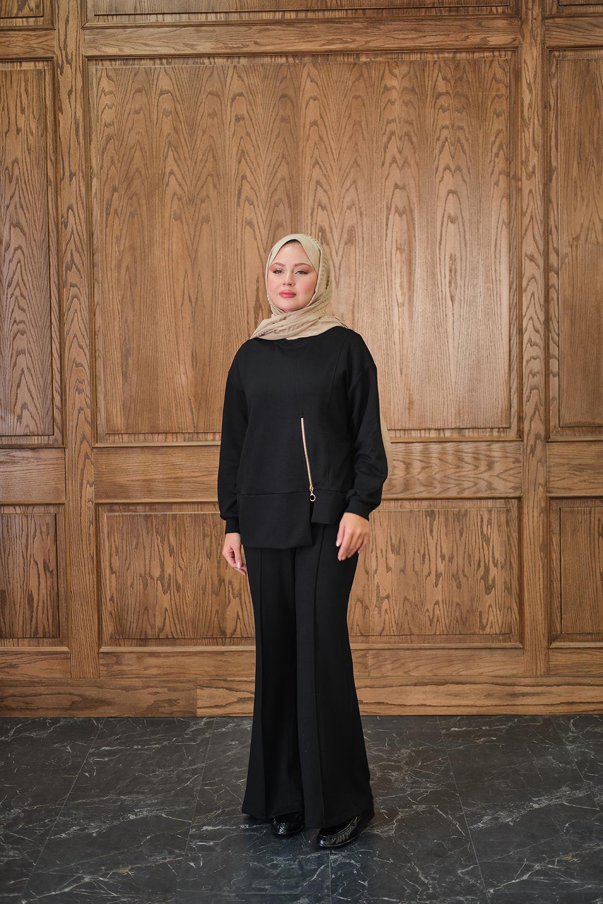 Fermuar Detay İkili Takım Siyah