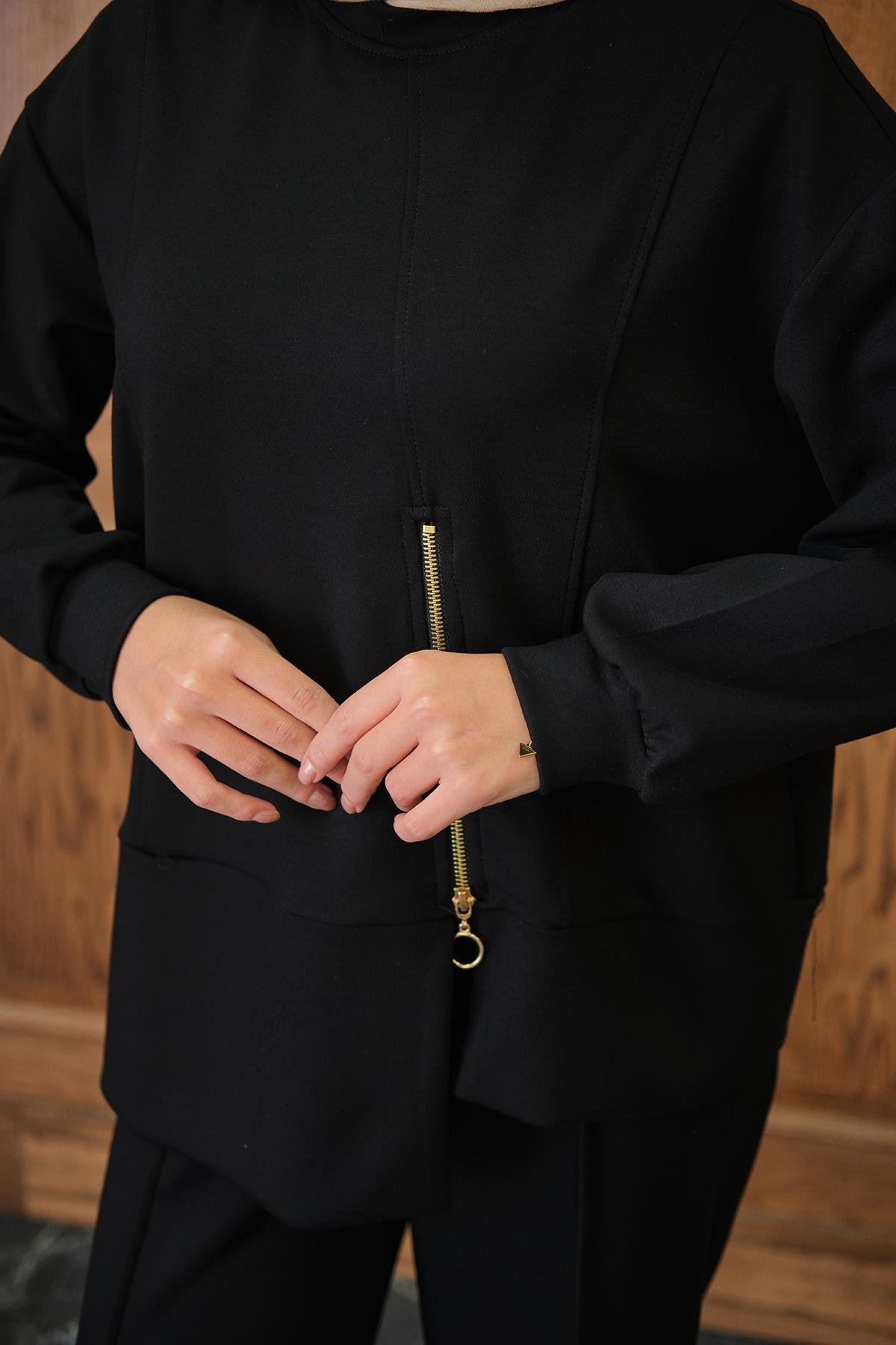 Fermuar Detay İkili Takım Siyah