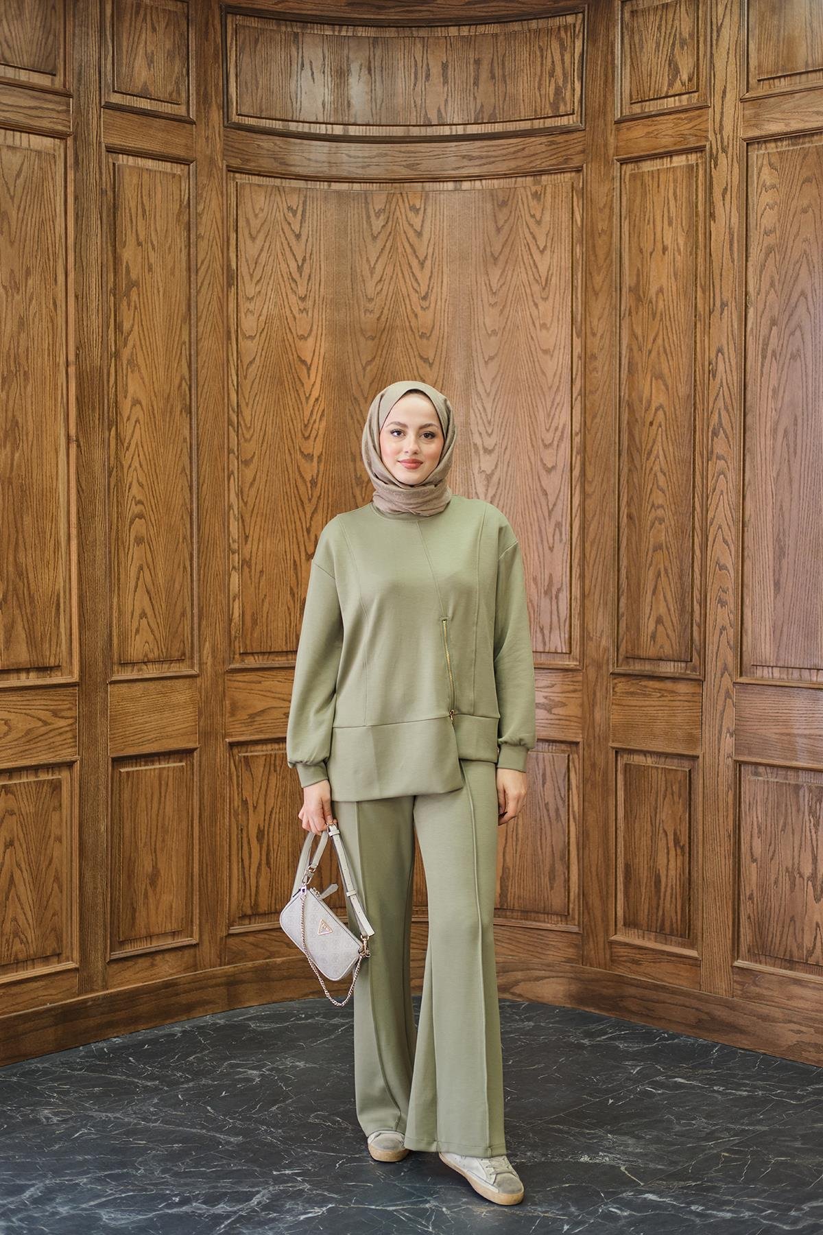 Fermuar Detay İkili Takım Yeşil