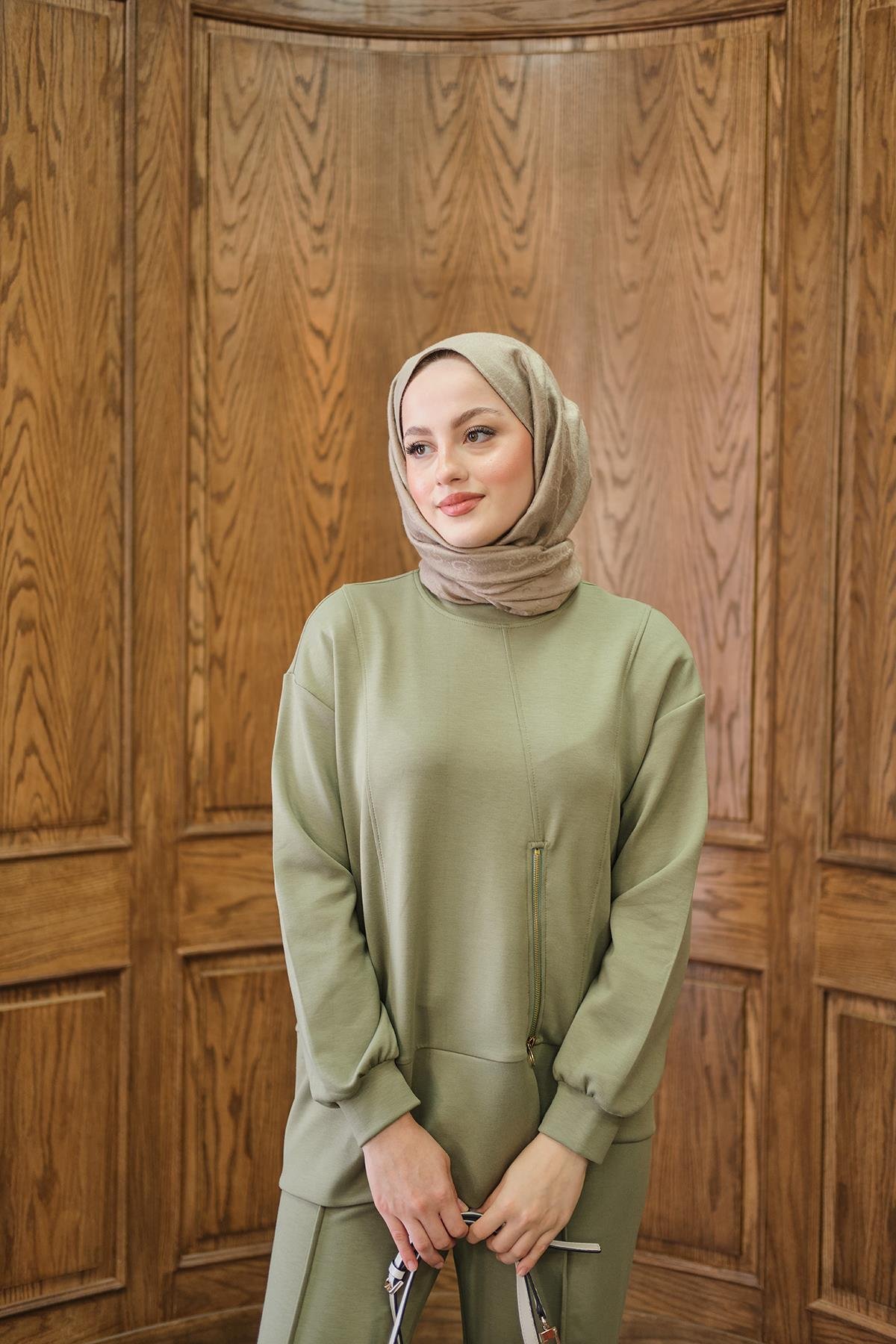 Fermuar Detay İkili Takım Yeşil