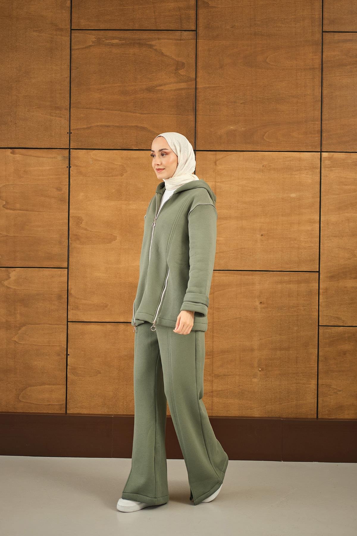 Fermuar Detaylı İkili Takım Yeşil