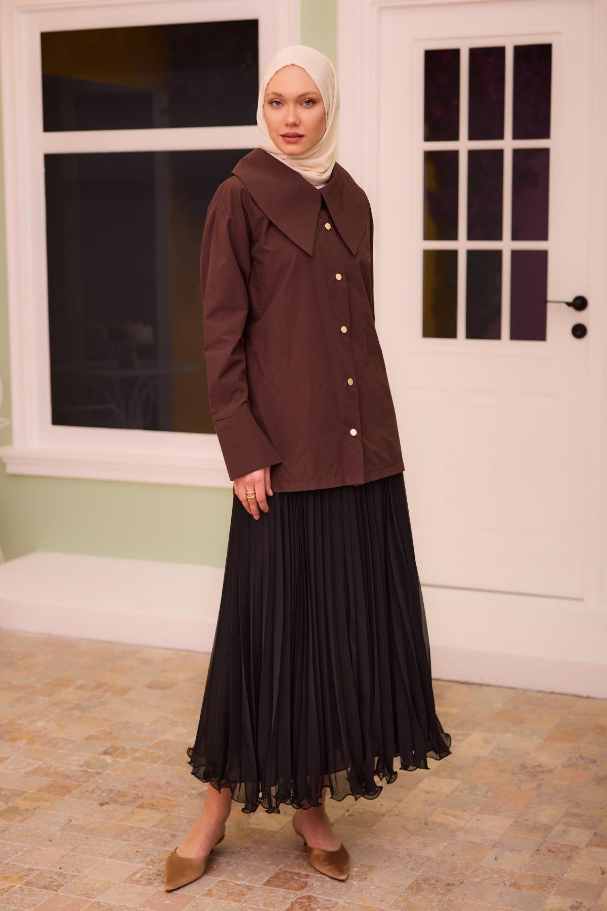 Fermuar Detaylı Şifon Etek Siyah