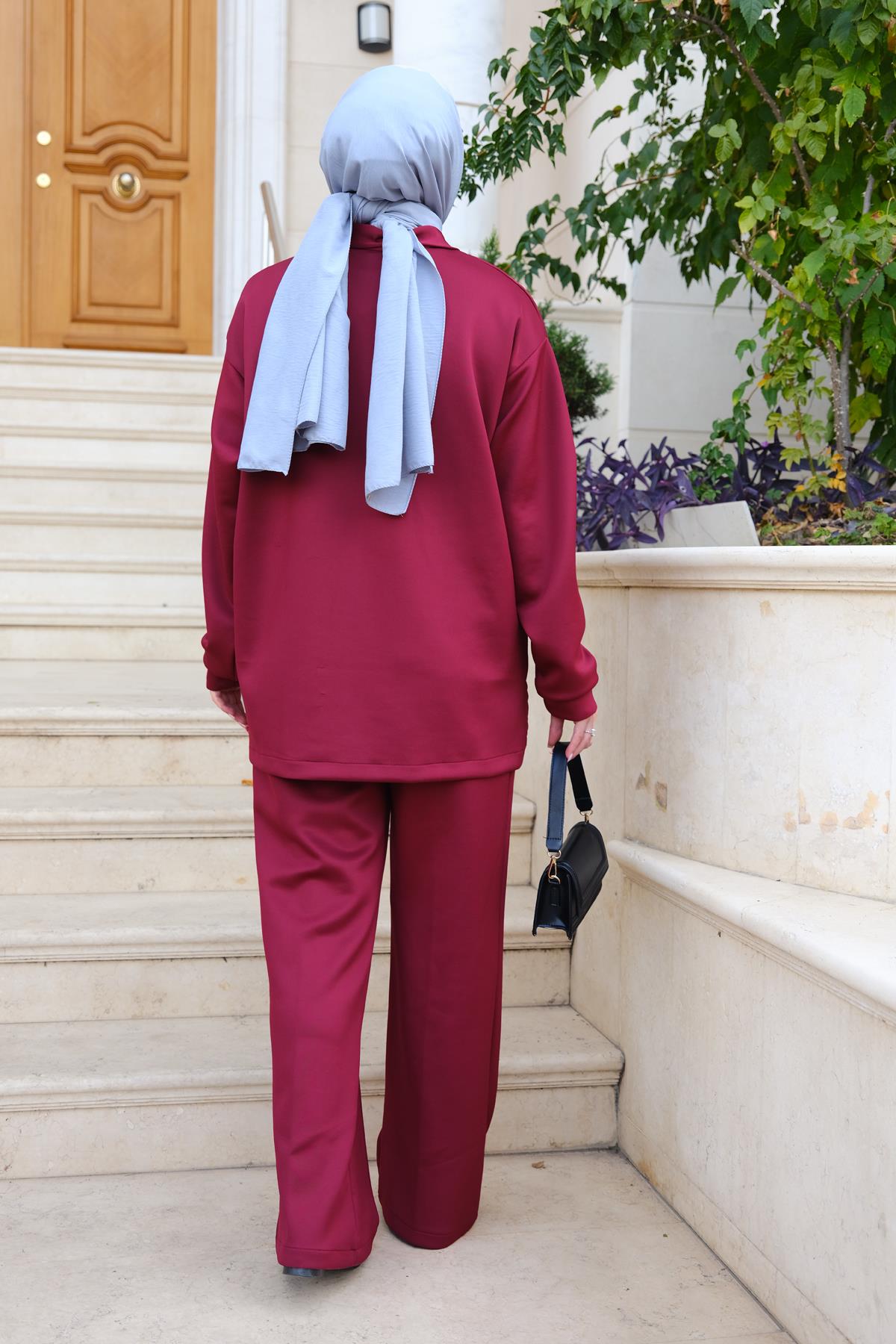 Fermuar Detaylı Takım Bordo